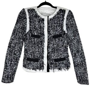 Peter Som Jacket Womens 4 Tweed Frayed Trim Made Italy‎ Viscose Blazer